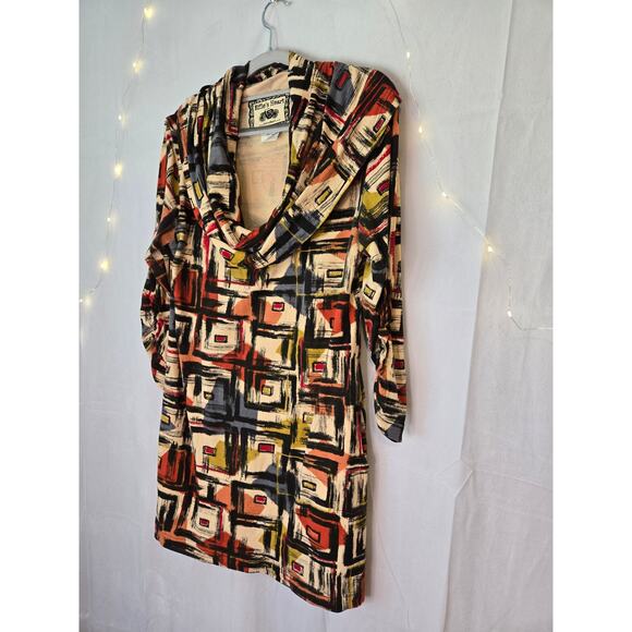 EFFIE'S HEART Julliard Cowl Neck 3/4 Sleeve Stretchy Abstract Tunic Large Artsy - Picture 4 of 11